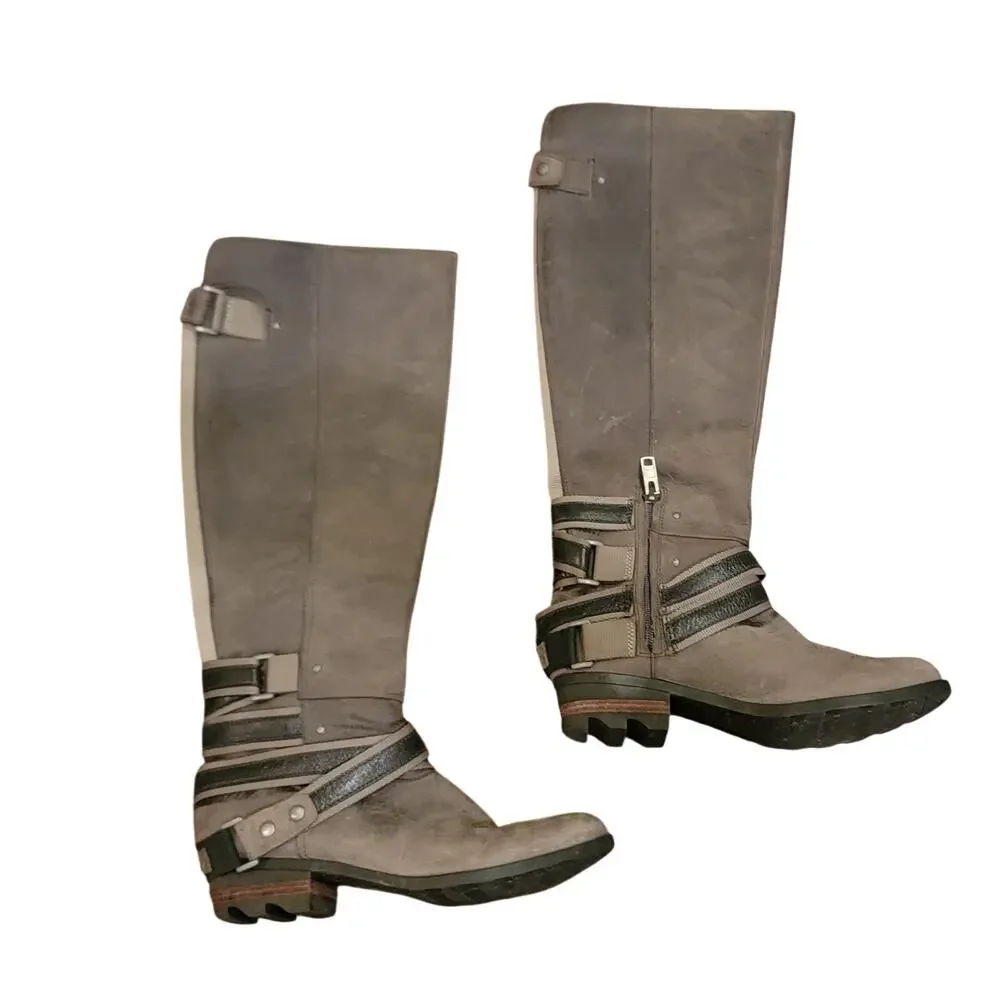 Sorel Lolla Tall Riding Boots - Quarry Gray Nubuck Leather - Size 9.5
